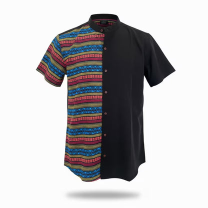 LIBÓ - Camisa Africana con Arte Étnico, Tela Ecológica de Botellas PET, Hecha en Colombia