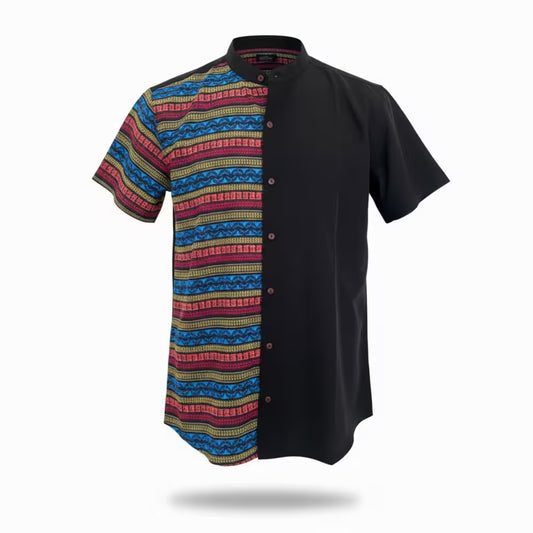 LIBÓ - Camisa Africana con Arte Étnico, Tela Ecológica de Botellas PET, Hecha en Colombia