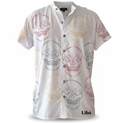 LIBÓ - Camisa Calaveras Unisex Hecha en Colombia, de Chalis Algodón Suave, Diseño Único Manga Corta