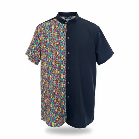 LIBÓ - Camisa Yamin Bicolor de Poliéster Reciclado, Diseño Asimétrico Hecho en Colombia