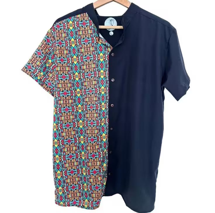 LIBÓ - Camisa Yamin Bicolor de Poliéster Reciclado, Diseño Asimétrico Hecho en Colombia