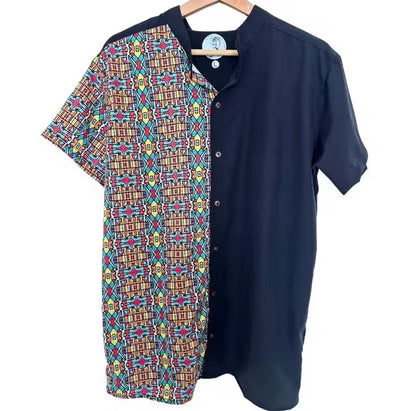 LIBÓ - Camisa Yamin Bicolor de Poliéster Reciclado, Diseño Asimétrico Hecho en Colombia